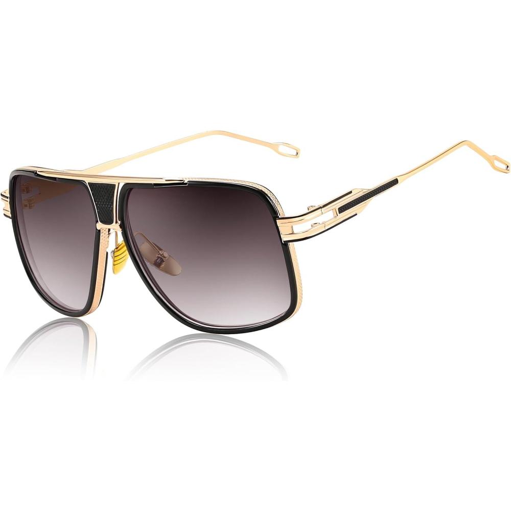 image:imageFEISEDY Sunglasses Mens Oversized Retro Metal Steampunk Shades Sunnies Fishing Driving B0272Gold Framed and Grey Lens