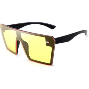 FEISEDY Fashion Oversized Rimless Square Sunglasses Women Men Retro Big Flat Top Shield Shades B2636(Yellow)