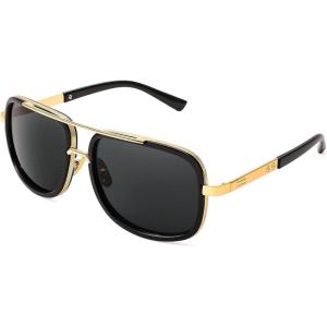 FEISEDY Retro Trendy Aviator Sunglasses Women Men Classic Vintage Square Sunglasses 70s Large Metal Shades B2321(001 Gold Frame/Gray Lens)