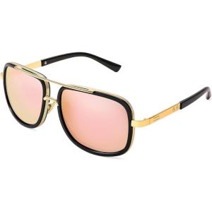 FEISEDY Retro Trendy Aviator Sunglasses Women Men Classic Vintage Square Sunglasses 70s Large Metal Shades B2321(006 Gold Frame/Pink Mirrored Lens)