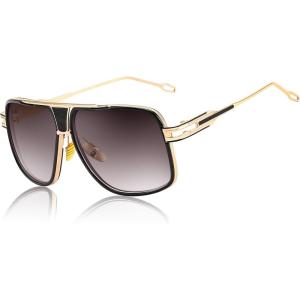 FEISEDY Sunglasses Mens Oversized Retro Metal Steampunk Shades Sunnies Fishing Driving B0272(Gold Framed and Grey Lens)