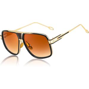 FEISEDY Sunglasses Mens Oversized Retro Metal Steampunk Shades Sunnies Fishing Driving B0272(Golden Black/Brown)