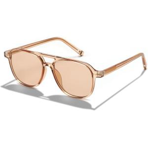 FEISEDY Vintage Square 70s Aviator Sunglasses Women Men Classic Trendy Acetate Frame UV400 Sun Glasses B0117(Transparent Tea – Light Tea)