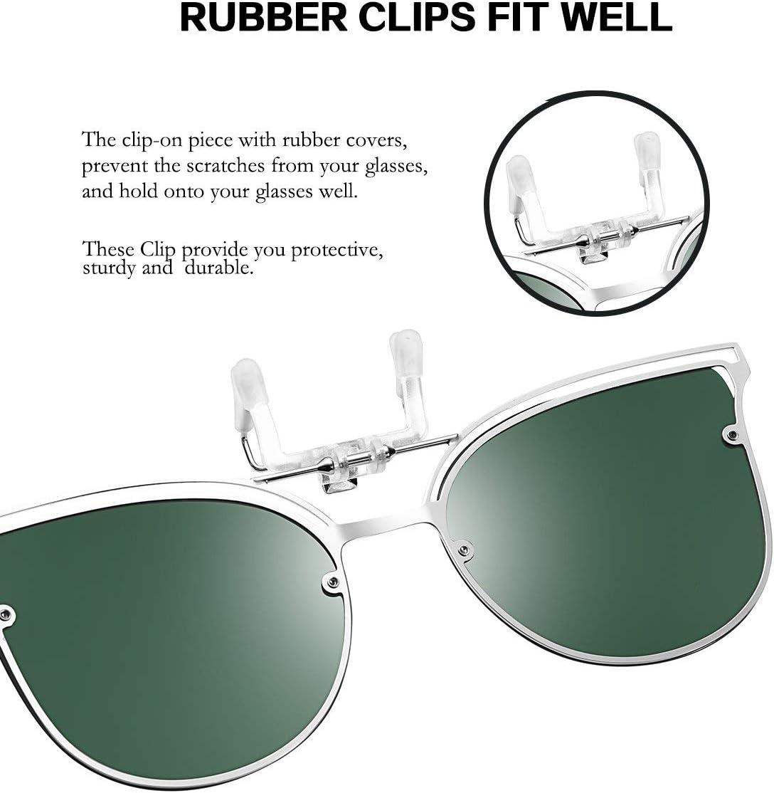 image:imageFEISEDY Clip On Polarized Sunglasses Cat Eye Flip for Eyewear Glasses B2436Pink
