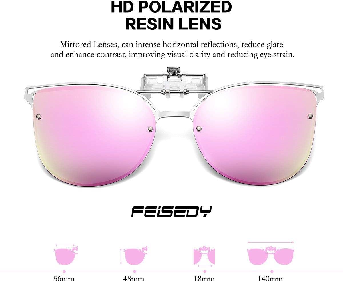 image:imageFEISEDY Clip On Polarized Sunglasses Cat Eye Flip for Eyewear Glasses B2436Pink
