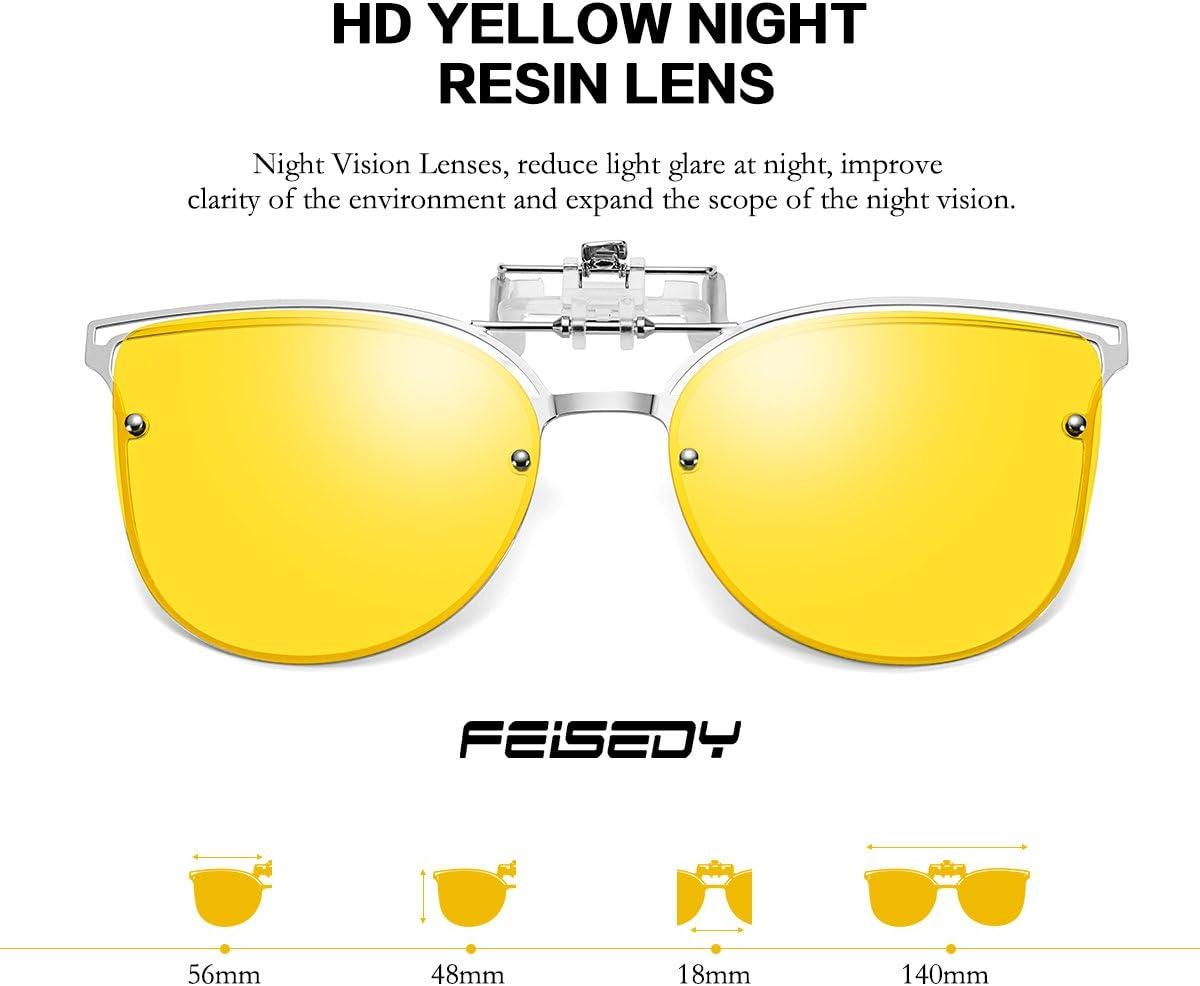image:imageFEISEDY Clip On Polarized Sunglasses Cat Eye Flip for Eyewear Glasses B2436Yellow