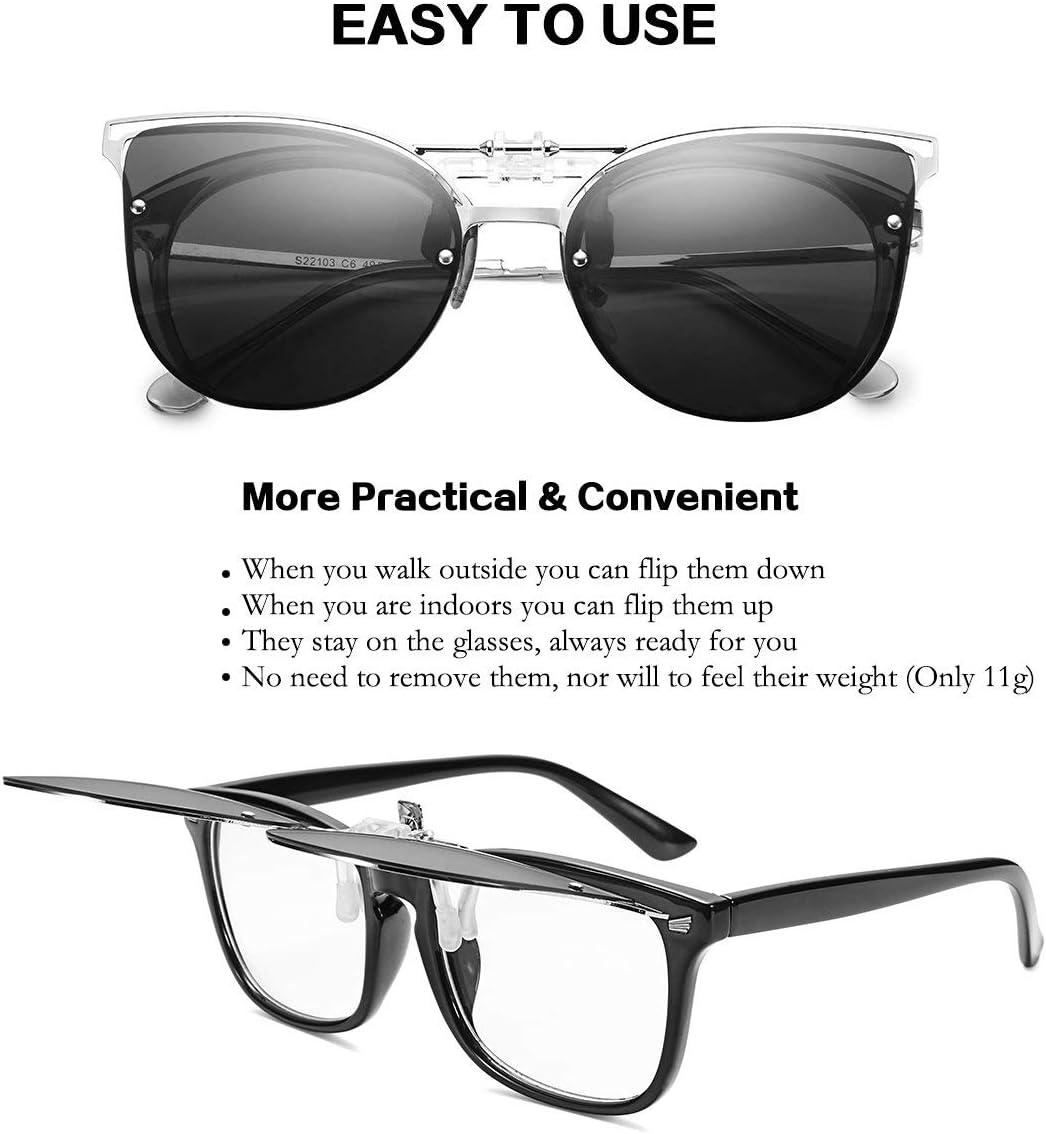 image:imageFEISEDY Clip On Polarized Sunglasses Cat Eye Flip for Eyewear Glasses B2436Yellow