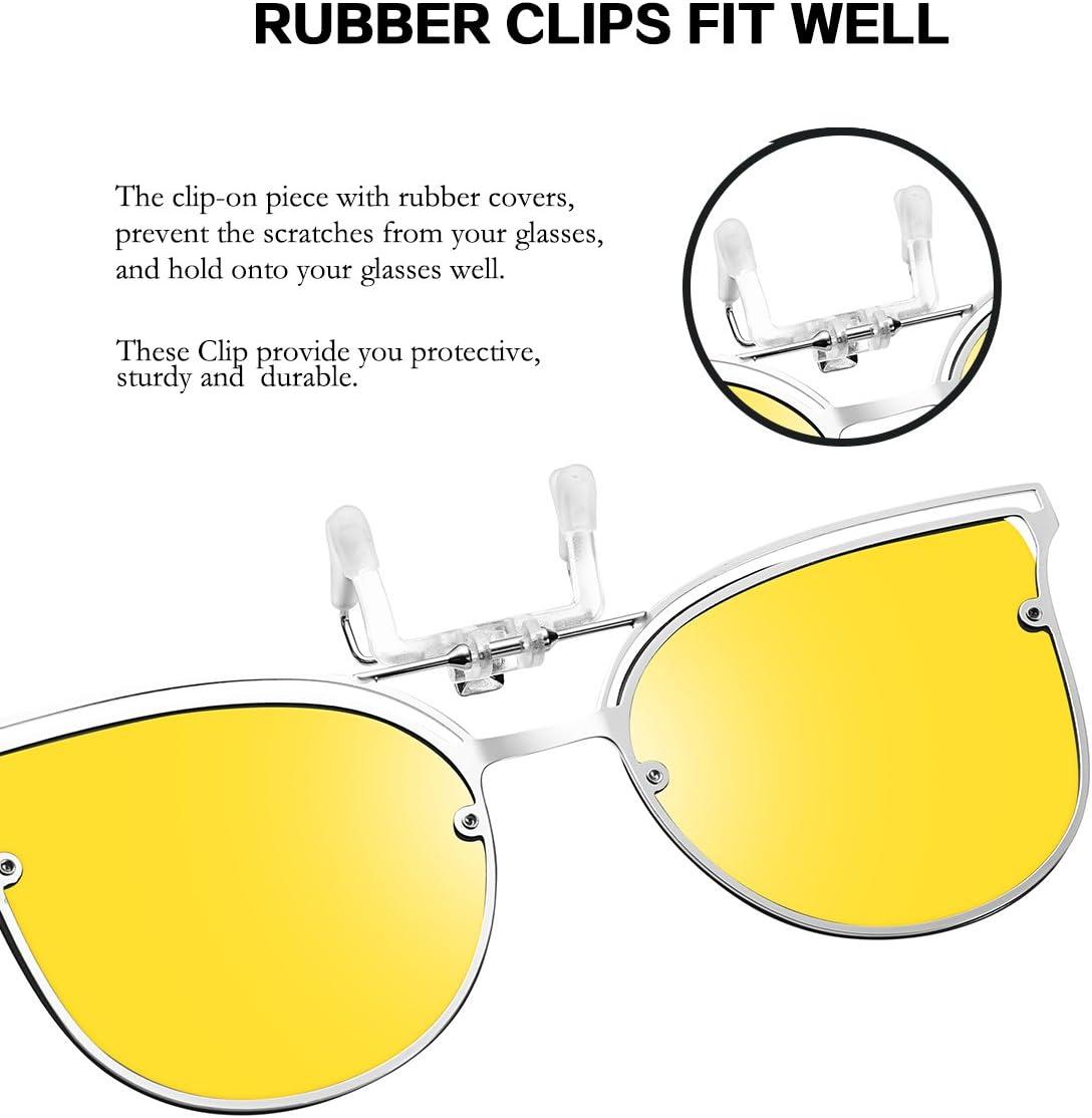 image:imageFEISEDY Clip On Polarized Sunglasses Cat Eye Flip for Eyewear Glasses B2436Yellow