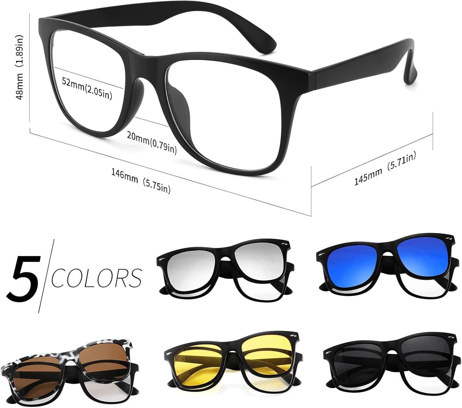 image:imageFEISEDY Magnetic Clip on Sunglasses TR90 Frame TAC 5pcs Replacement Lens Set Sunglasses for Men Women B2884Square Frame With 5 Lenses