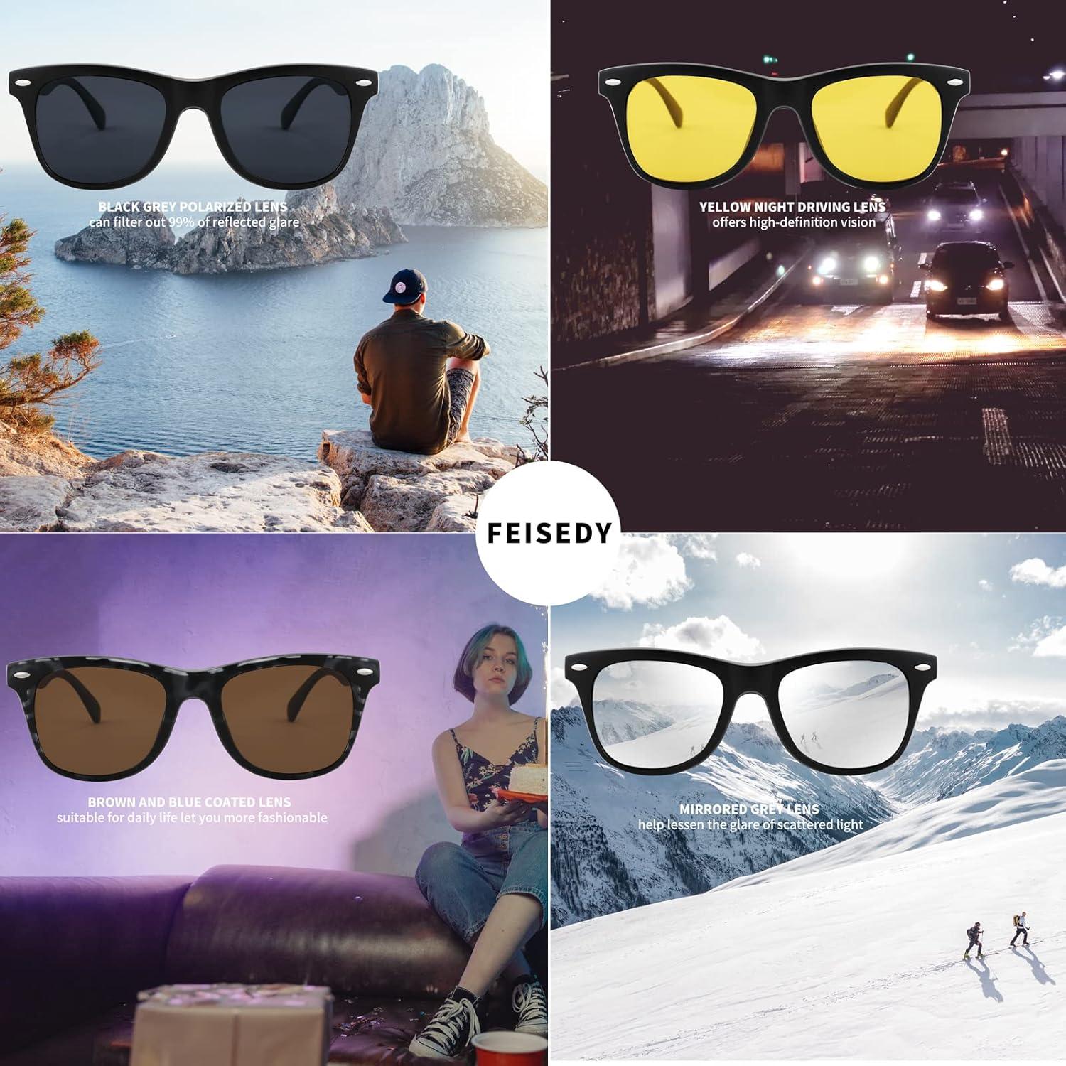image:imageFEISEDY Magnetic Clip on Sunglasses TR90 Frame TAC 5pcs Replacement Lens Set Sunglasses for Men Women B2884Square Frame With 5 Lenses