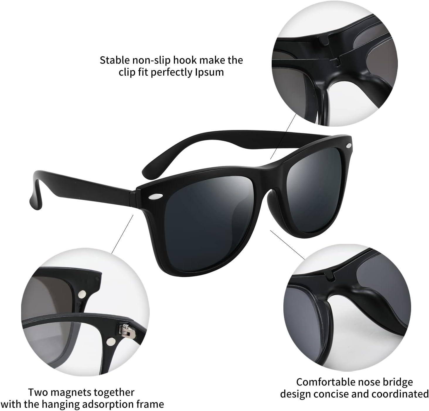 image:imageFEISEDY Magnetic Clip on Sunglasses TR90 Frame TAC 5pcs Replacement Lens Set Sunglasses for Men Women B2884Square Frame With 5 Lenses