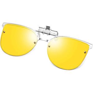 FEISEDY Clip On Polarized Sunglasses Cat Eye Flip for Eyewear Glasses B2436(Yellow)