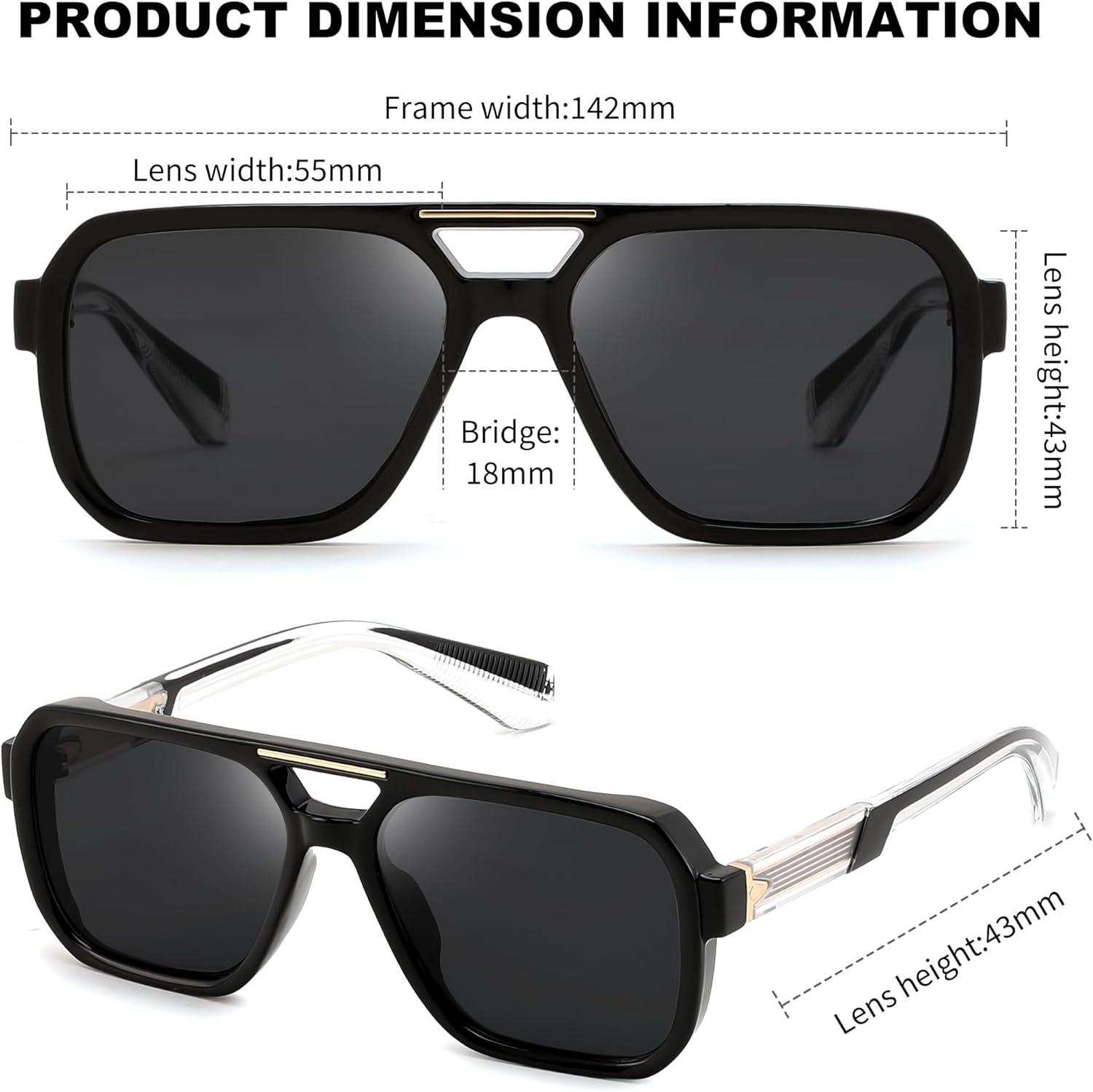 image:imageFEISEDY Retro Aviator Sunglasses for Men WomenTrendy Rectangle 70s Vintage Square Shades Large Pilot Sun Glasses B0390Black