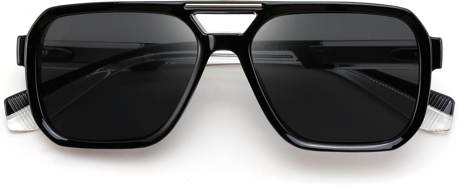 image:imageFEISEDY Retro Aviator Sunglasses for Men WomenTrendy Rectangle 70s Vintage Square Shades Large Pilot Sun Glasses B0390Black