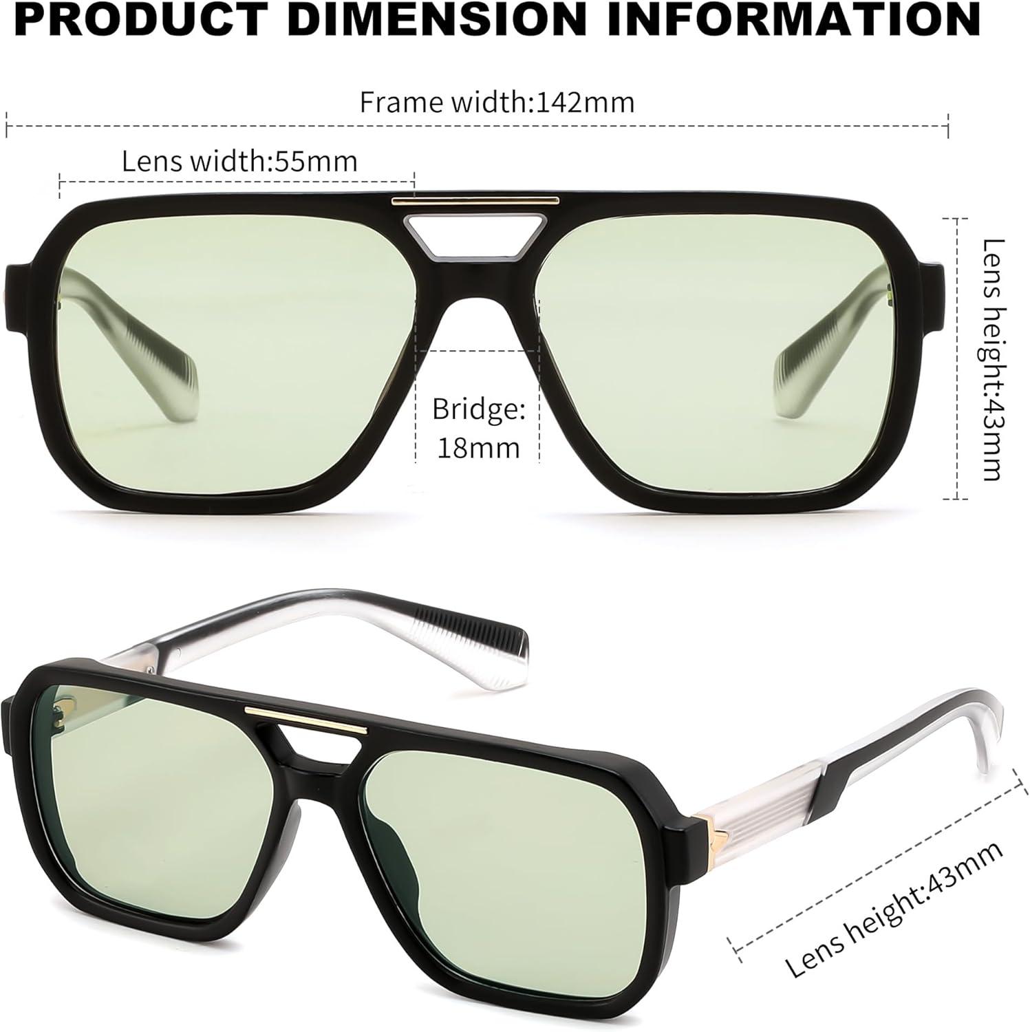 image:imageFEISEDY Retro Aviator Sunglasses for Men WomenTrendy Rectangle 70s Vintage Square Shades Large Pilot Sun Glasses B0390BlackGreen