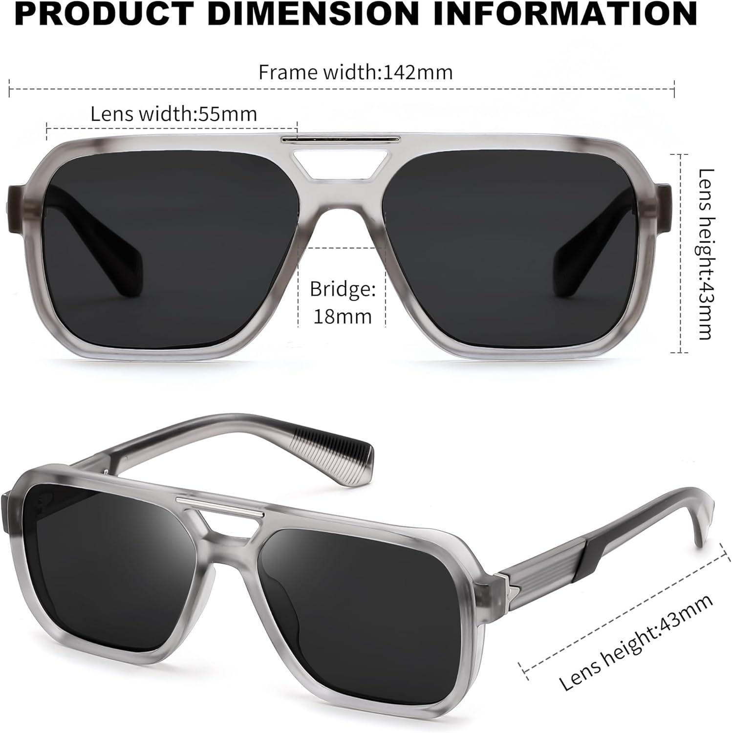 image:imageFEISEDY Retro Aviator Sunglasses for Men WomenTrendy Rectangle 70s Vintage Square Shades Large Pilot Sun Glasses B0390Grey