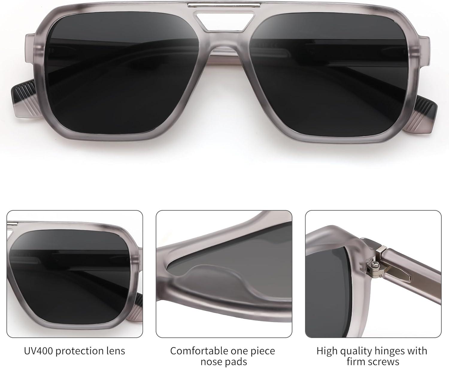 image:imageFEISEDY Retro Aviator Sunglasses for Men WomenTrendy Rectangle 70s Vintage Square Shades Large Pilot Sun Glasses B0390Grey