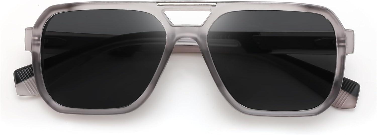 image:imageFEISEDY Retro Aviator Sunglasses for Men WomenTrendy Rectangle 70s Vintage Square Shades Large Pilot Sun Glasses B0390Grey
