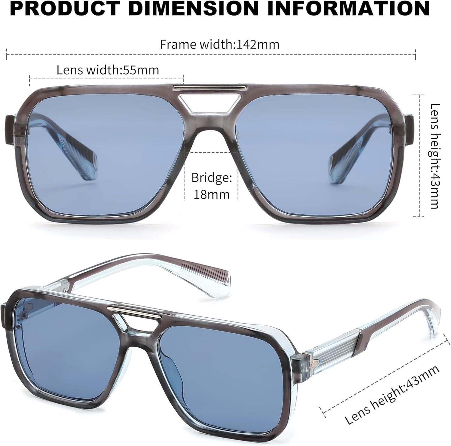 image:imageFEISEDY Retro Aviator Sunglasses for Men WomenTrendy Rectangle 70s Vintage Square Shades Large Pilot Sun Glasses B0390GreyBlue