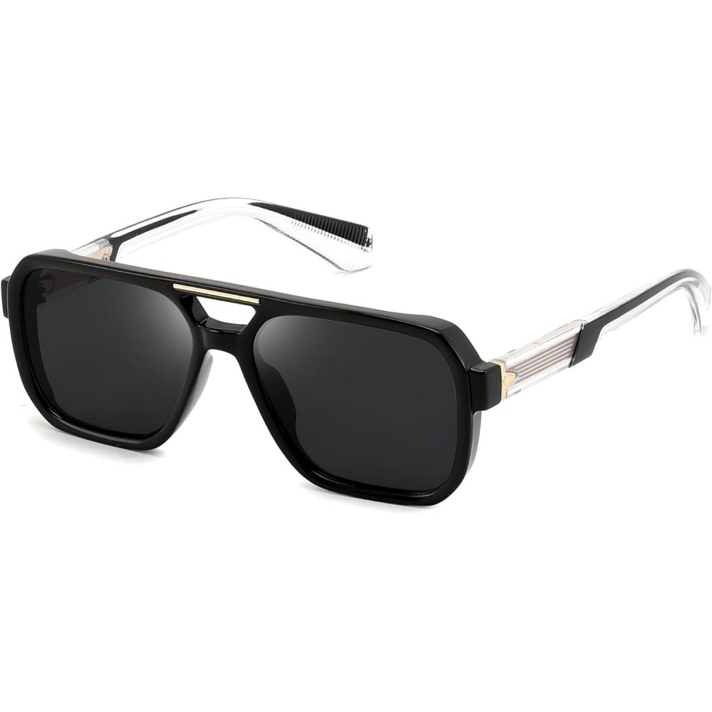 image:imageFEISEDY Retro Aviator Sunglasses for Men WomenTrendy Rectangle 70s Vintage Square Shades Large Pilot Sun Glasses B0390Black