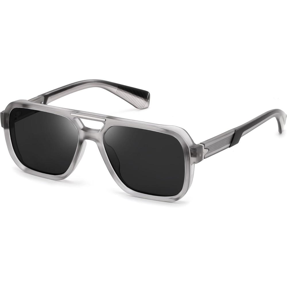 image:imageFEISEDY Retro Aviator Sunglasses for Men WomenTrendy Rectangle 70s Vintage Square Shades Large Pilot Sun Glasses B0390Grey