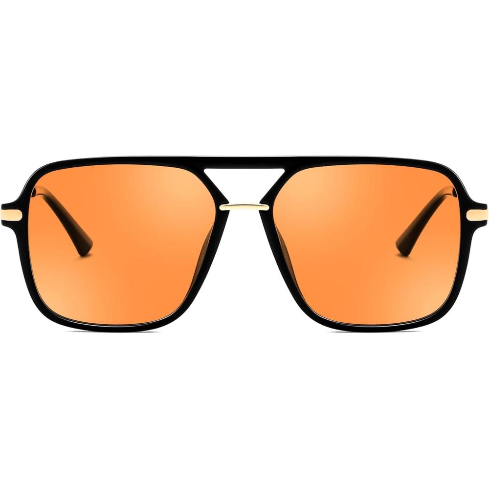 image:imageFEISEDY Retro Square Aviator Sunglasses for Women amp Men Polarized Lens Classic Double Bridge Frame Shades B4195BlackOrange