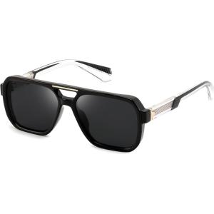 FEISEDY Retro Aviator Sunglasses for Men Women,Trendy Rectangle 70s Vintage Square Shades Large Pilot Sun Glasses B0390(Black)