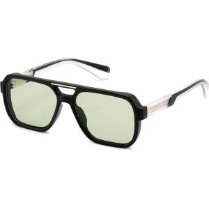 FEISEDY Retro Aviator Sunglasses for Men Women,Trendy Rectangle 70s Vintage Square Shades Large Pilot Sun Glasses B0390(Black/Green)