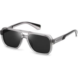 FEISEDY Retro Aviator Sunglasses for Men Women,Trendy Rectangle 70s Vintage Square Shades Large Pilot Sun Glasses B0390(Grey)