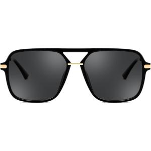 FEISEDY Retro Square Aviator Sunglasses for Women & Men, Polarized Lens, Classic Double Bridge Frame Shades B4195(Black/Grey)