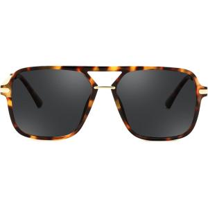 FEISEDY Retro Square Aviator Sunglasses for Women & Men, Polarized Lens, Classic Double Bridge Frame Shades B4195(Tortoise/Grey)