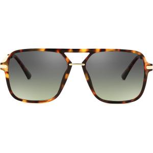 FEISEDY Retro Square Aviator Sunglasses for Women & Men, Polarized Lens, Classic Double Bridge Frame Shades B4195(Yellow Tortoise/Grey Green)