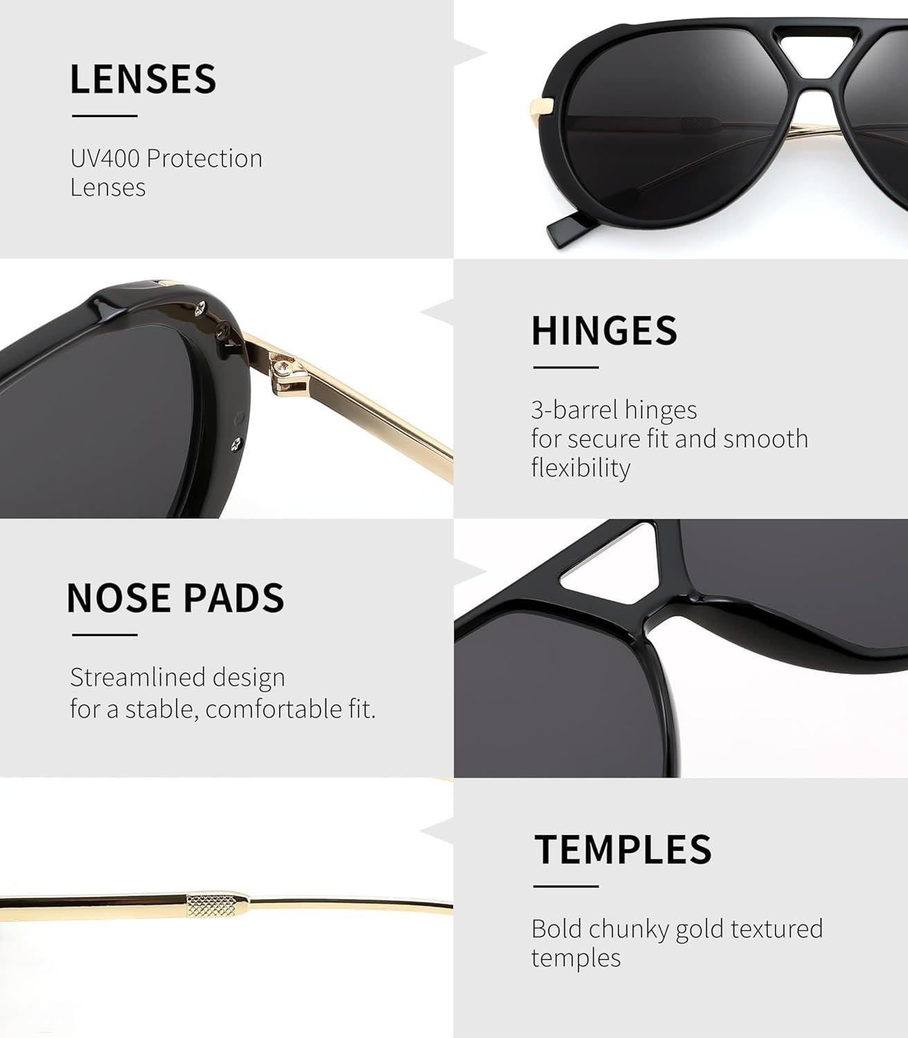 image:imageFEISEDY Retro Aviator Sunglasses for Women Men Vintage Trendy Metal 70s Aviators Sun Glasses B0405Black Frame Grey Lens
