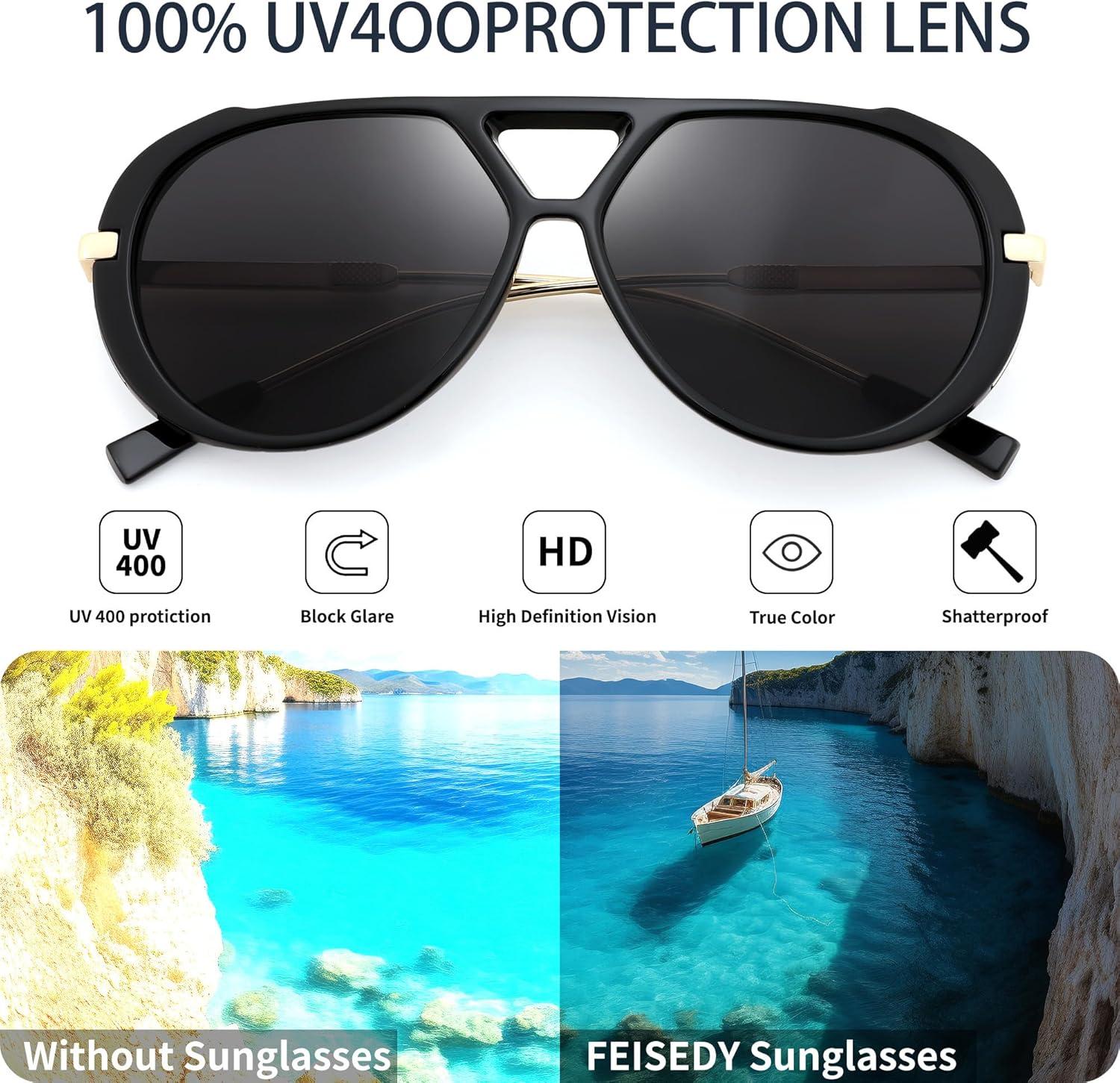 image:imageFEISEDY Retro Aviator Sunglasses for Women Men Vintage Trendy Metal 70s Aviators Sun Glasses B0405Black Frame Grey Lens