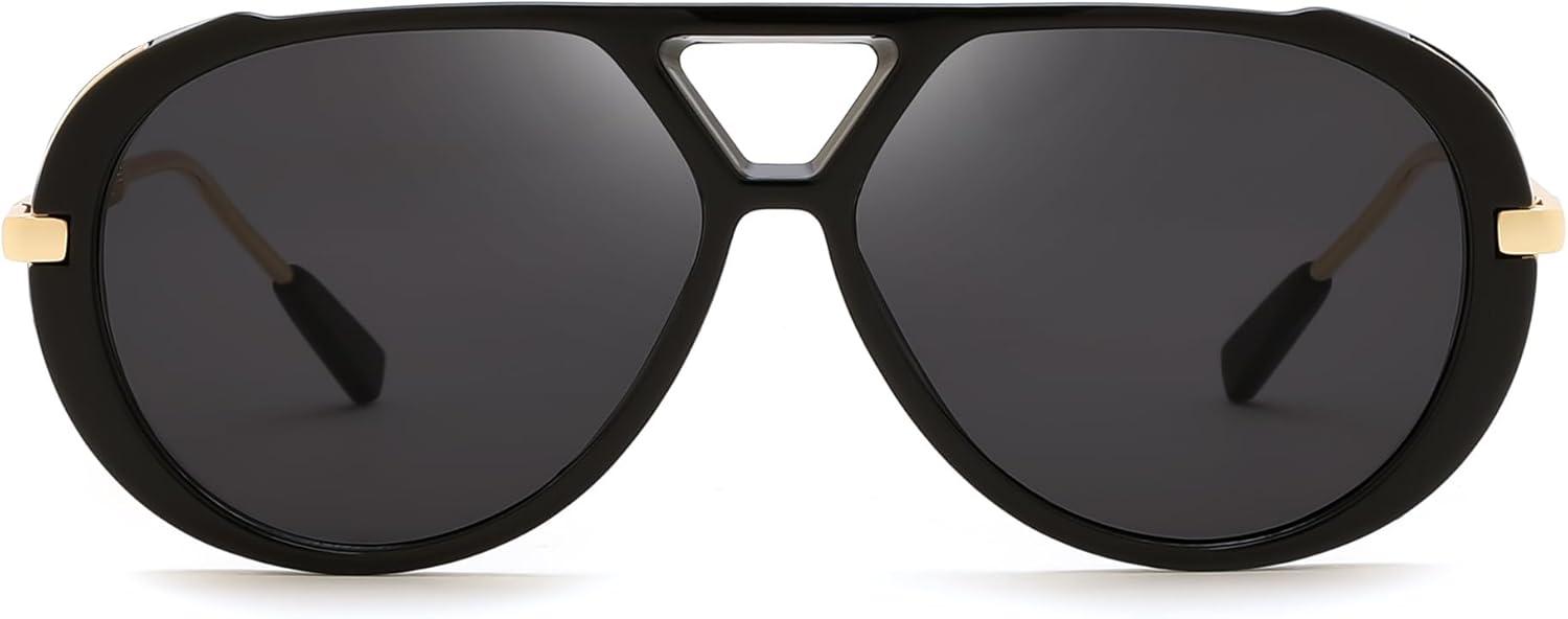 image:imageFEISEDY Retro Aviator Sunglasses for Women Men Vintage Trendy Metal 70s Aviators Sun Glasses B0405Black Frame Grey Lens