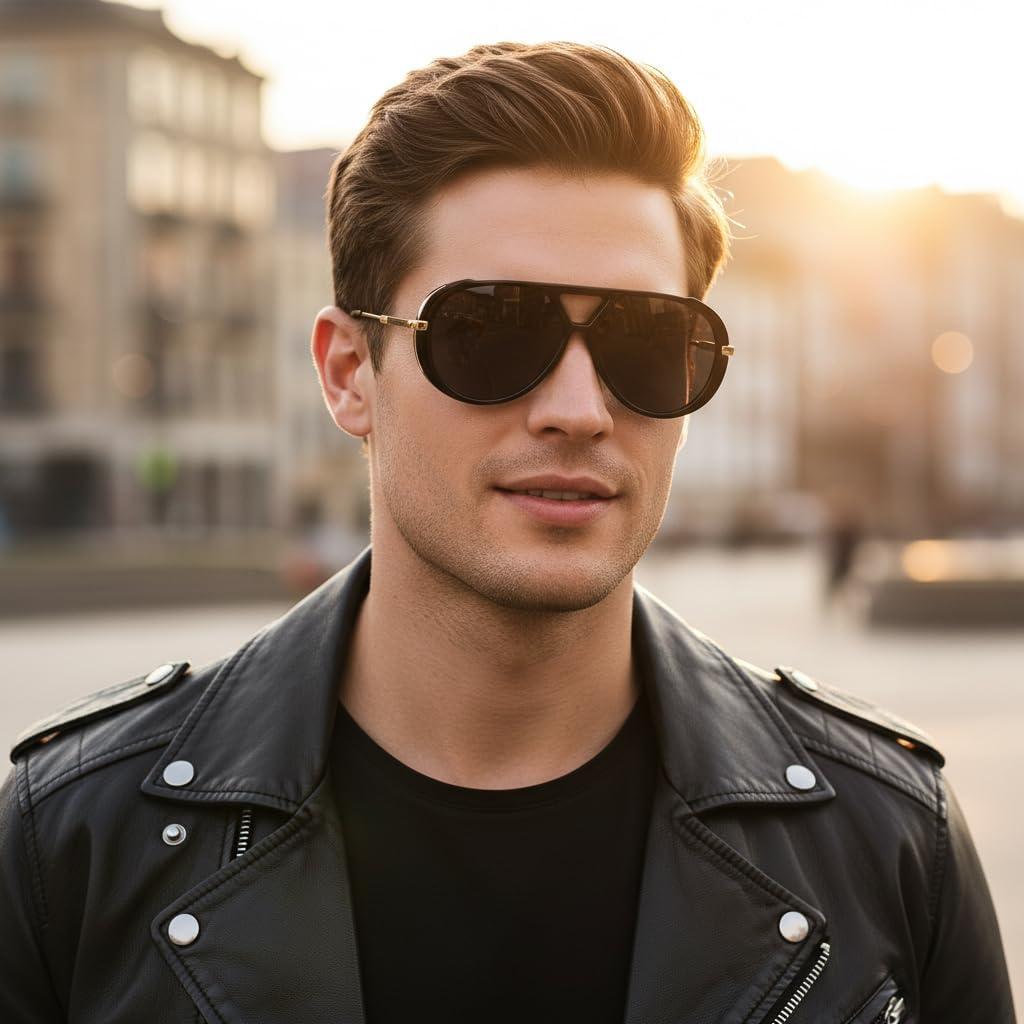 image:imageFEISEDY Retro Aviator Sunglasses for Women Men Vintage Trendy Metal 70s Aviators Sun Glasses B0405Black Frame Grey Lens