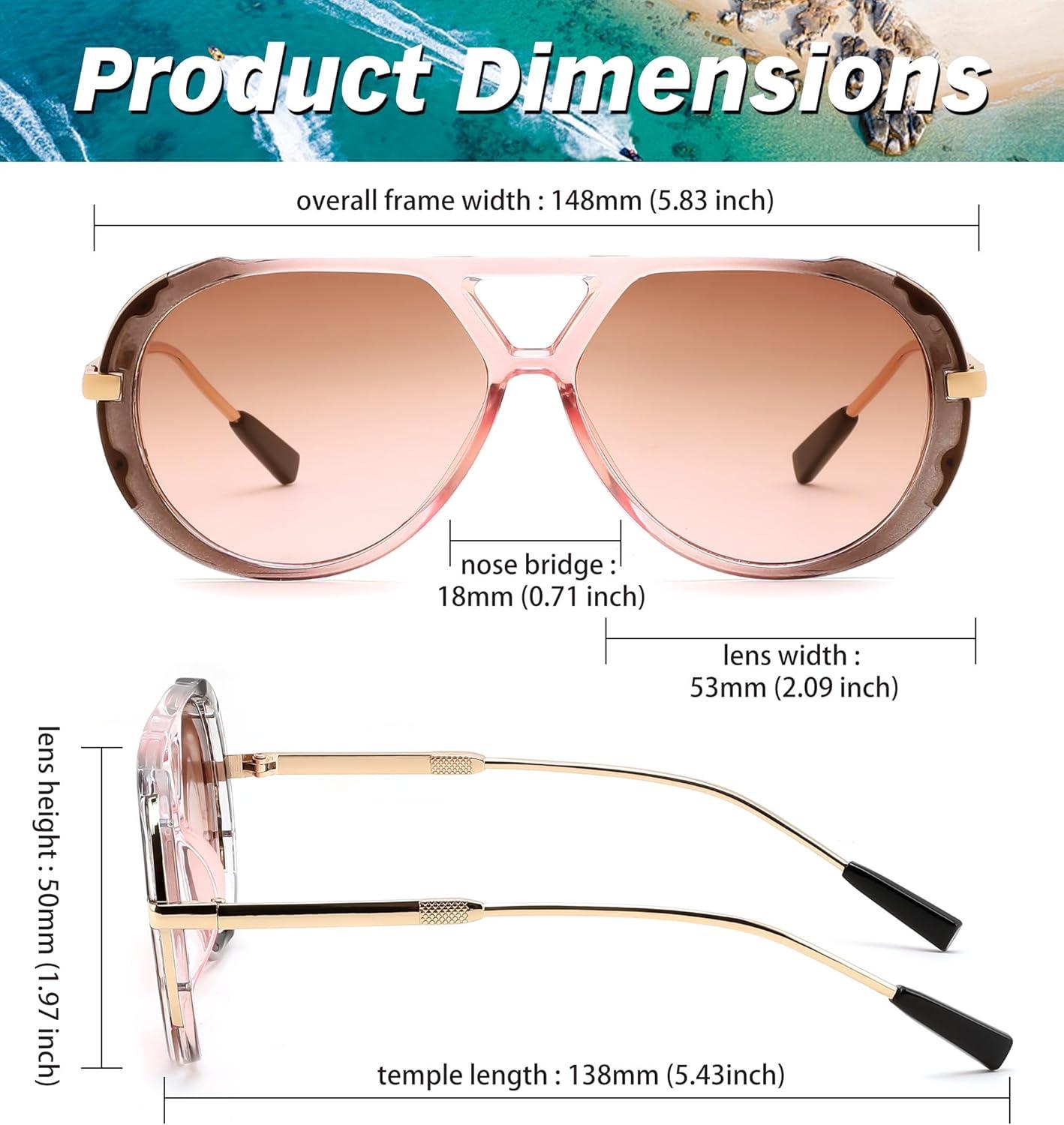 image:imageFEISEDY Retro Aviator Sunglasses for Women Men Vintage Trendy Metal 70s Aviators Sun Glasses B0405Grey Pink Frame Gradient Brown Lens