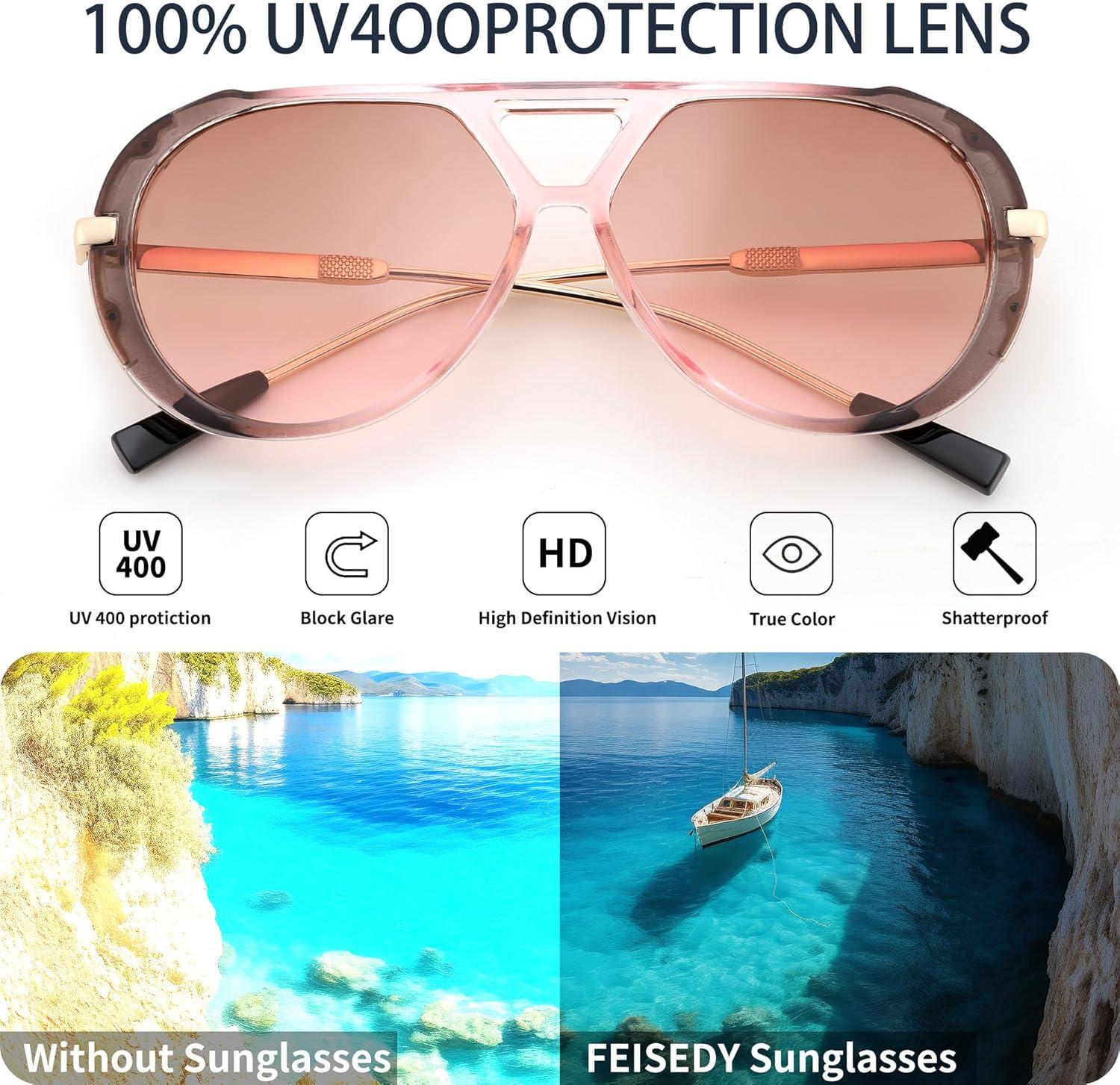 image:imageFEISEDY Retro Aviator Sunglasses for Women Men Vintage Trendy Metal 70s Aviators Sun Glasses B0405Grey Pink Frame Gradient Brown Lens
