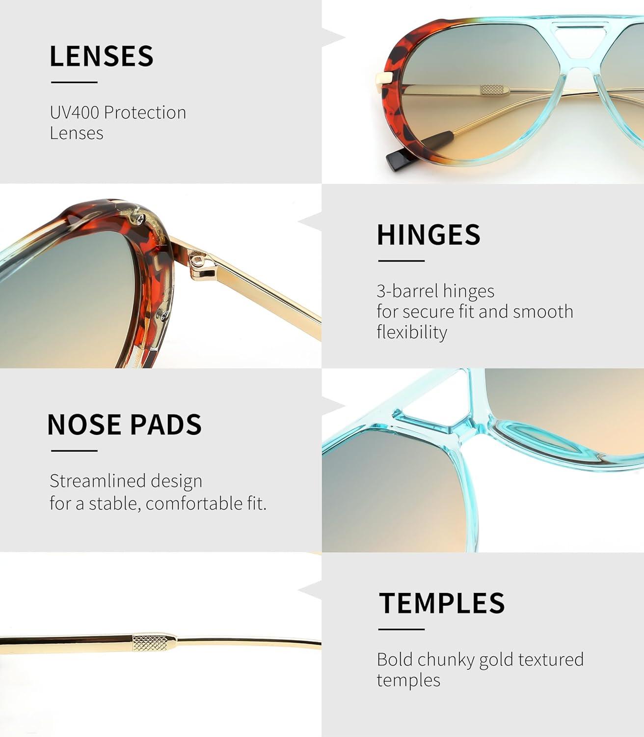 image:imageFEISEDY Retro Aviator Sunglasses for Women Men Vintage Trendy Metal 70s Aviators Sun Glasses B0405Leopard Frame  Gradient Blue Lens