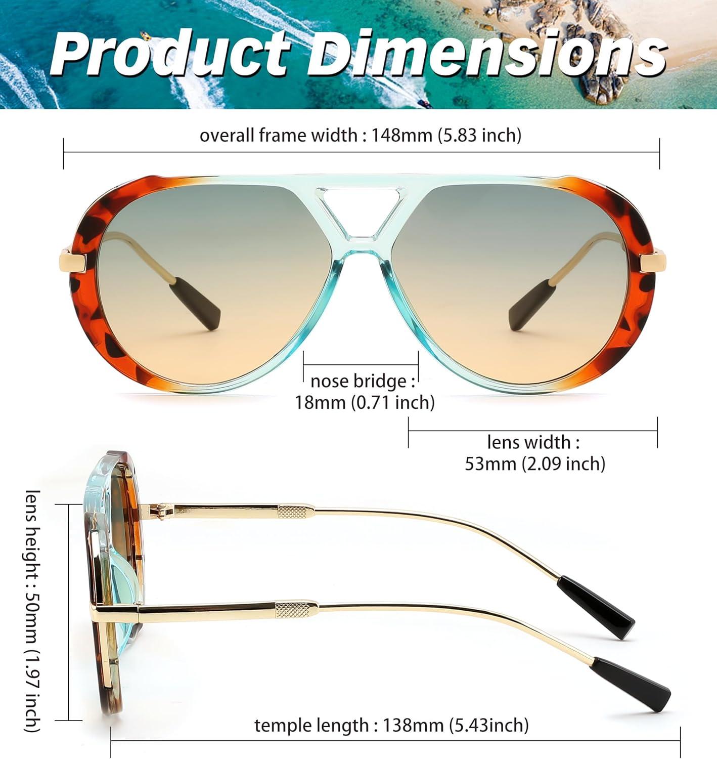 image:imageFEISEDY Retro Aviator Sunglasses for Women Men Vintage Trendy Metal 70s Aviators Sun Glasses B0405Leopard Frame  Gradient Blue Lens