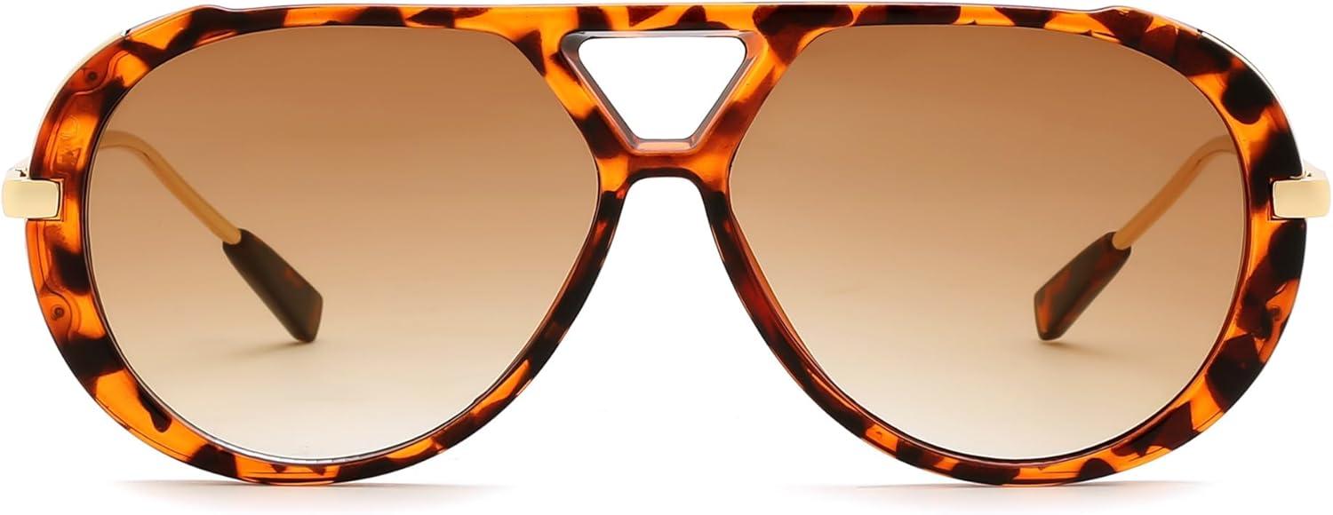 image:imageFEISEDY Retro Aviator Sunglasses for Women Men Vintage Trendy Metal 70s Aviators Sun Glasses B0405Leopard Frame Brown Lens