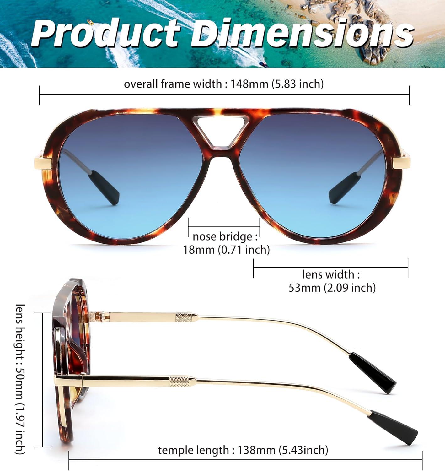 image:imageFEISEDY Retro Aviator Sunglasses for Women Men Vintage Trendy Metal 70s Aviators Sun Glasses B0405Tortoise Frame Blue Lens