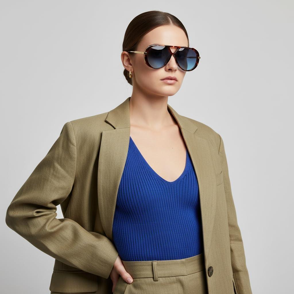 image:imageFEISEDY Retro Aviator Sunglasses for Women Men Vintage Trendy Metal 70s Aviators Sun Glasses B0405Tortoise Frame Blue Lens