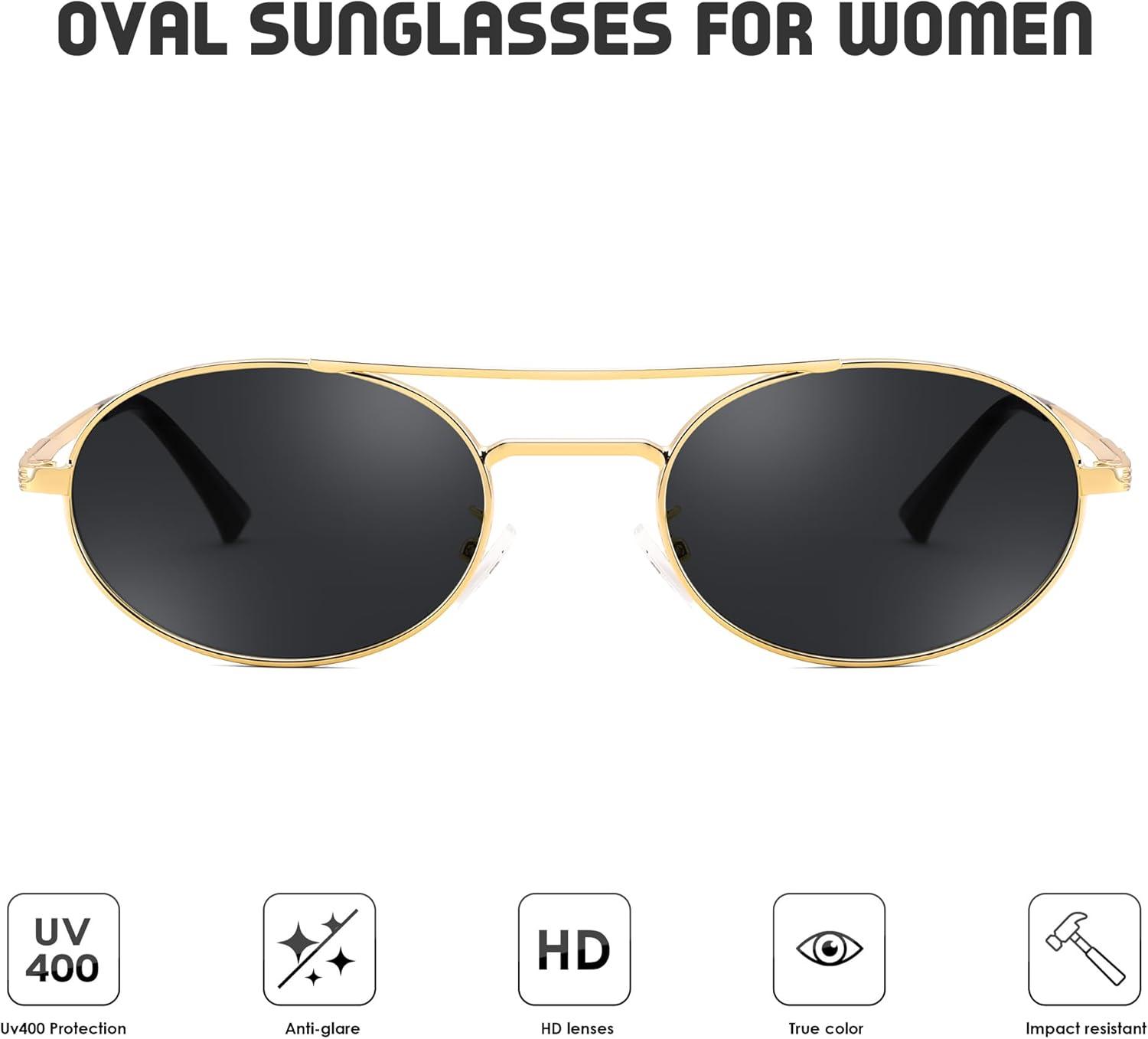 image:imageFEISEDY Retro Oval 90s Metal Sunglasses for Women Trendy Narrow Sun Glasses Fashion Shades B4183Gold FrameGrey Lens