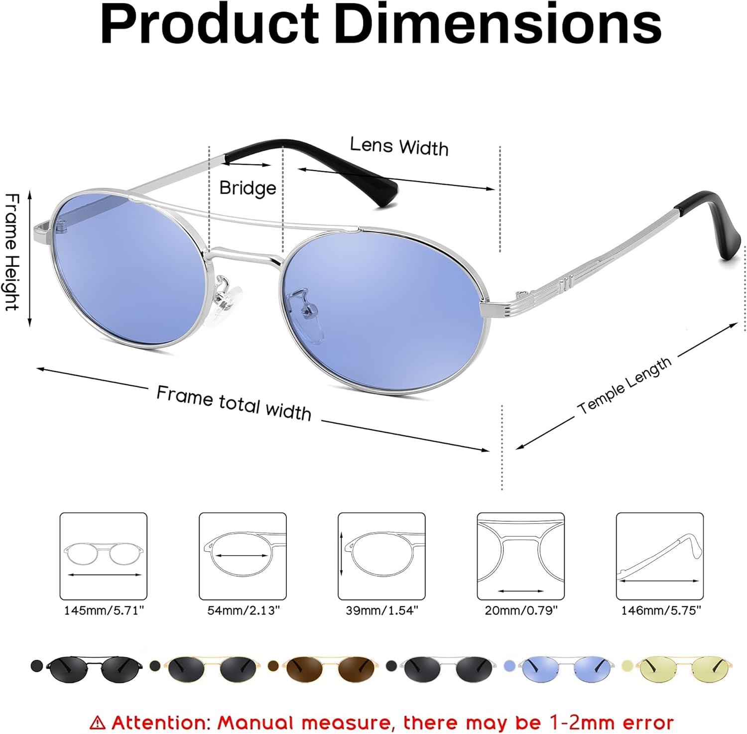 image:imageFEISEDY Retro Oval 90s Metal Sunglasses for Women Trendy Narrow Sun Glasses Fashion Shades B4183Sliver FrameBlue Lens