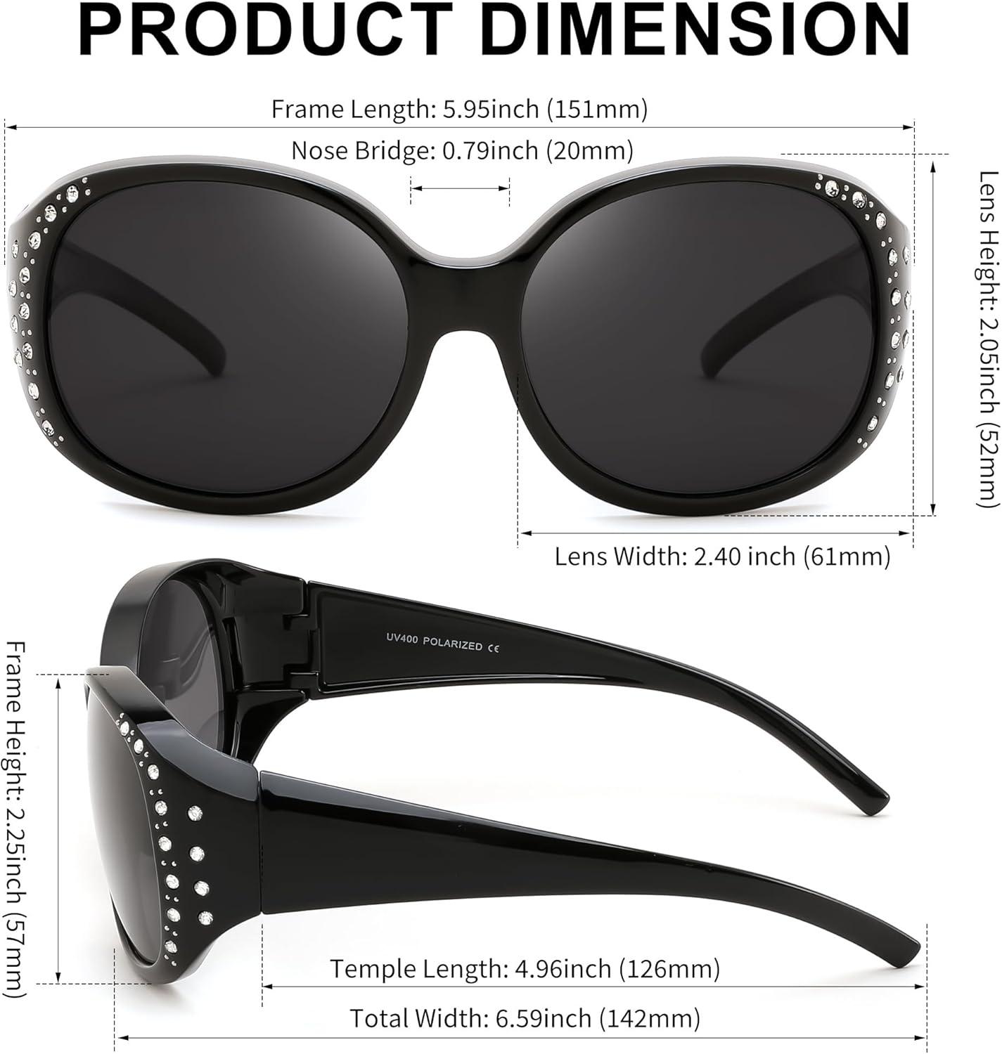 image:imageFEISEDY Womens Polarized WrapAround Fit Over Sunglasses with Rhinestones AntiGlare Driving Sun Glasses B0362BlackGrey