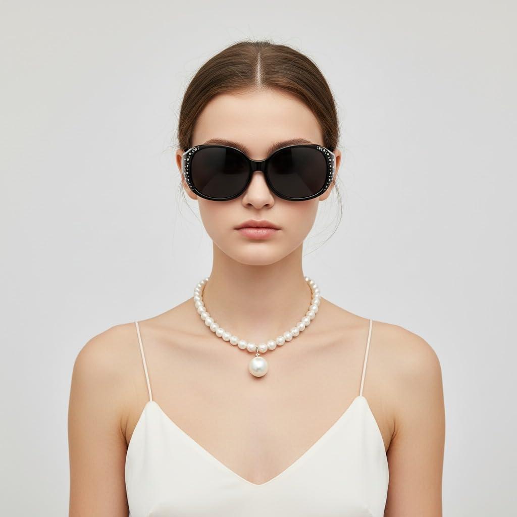 image:imageFEISEDY Womens Polarized WrapAround Fit Over Sunglasses with Rhinestones AntiGlare Driving Sun Glasses B0362BlackGrey