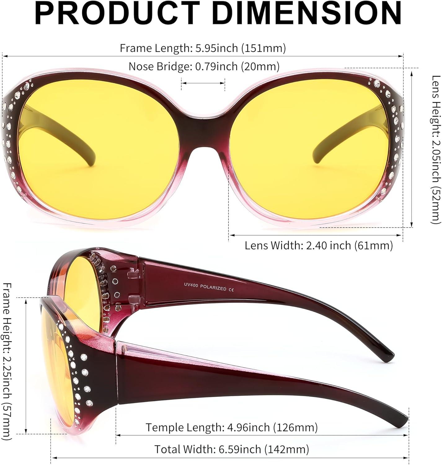 image:imageFEISEDY Womens Polarized WrapAround Fit Over Sunglasses with Rhinestones AntiGlare Driving Sun Glasses B0362Gradual PurpleBlack