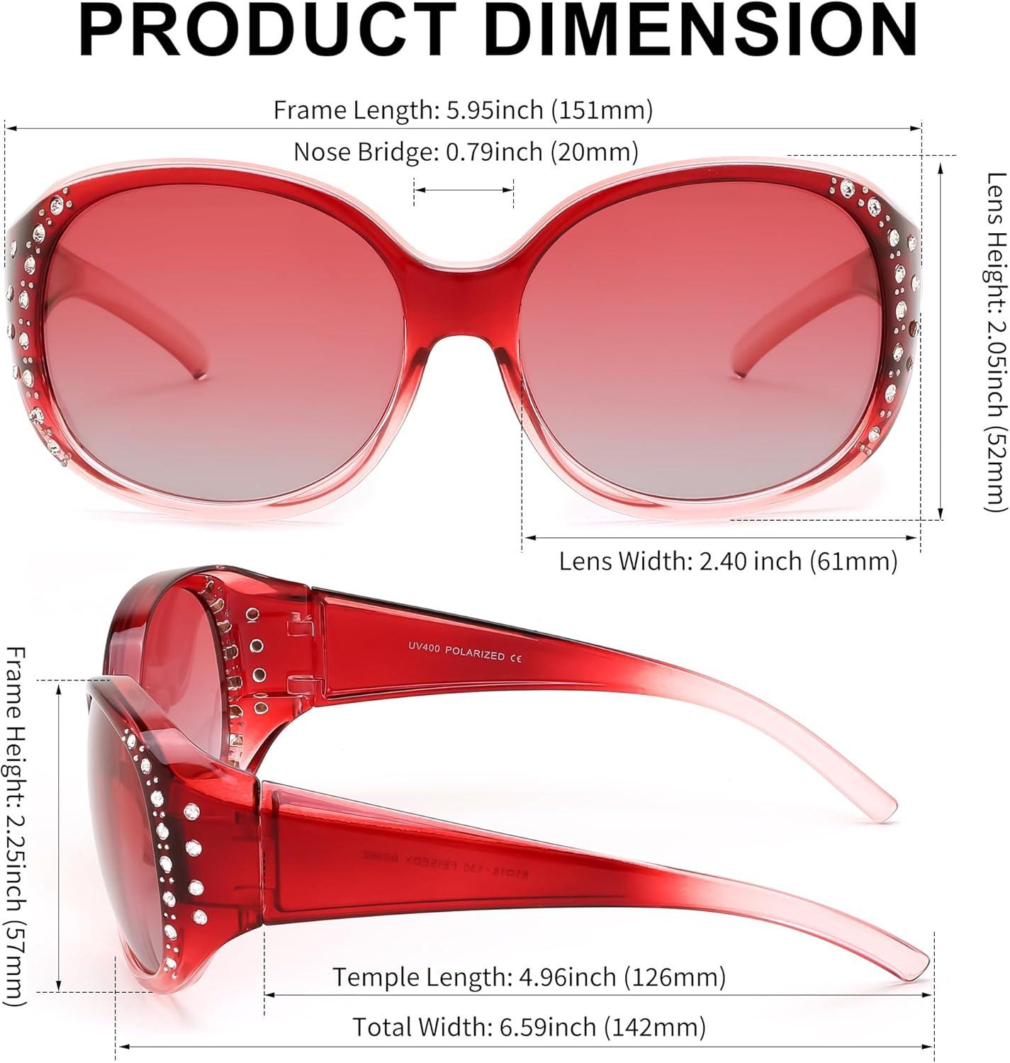 image:imageFEISEDY Womens Polarized WrapAround Fit Over Sunglasses with Rhinestones AntiGlare Driving Sun Glasses B0362Gradual Wine RedGradual Red