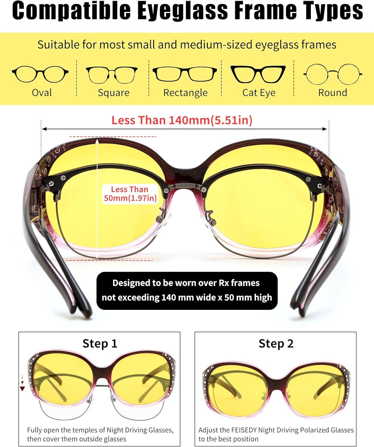 image:imageFEISEDY Womens Polarized WrapAround Fit Over Sunglasses with Rhinestones AntiGlare Driving Sun Glasses B0362Gradual Wine RedYellow